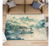 Tapis de paysage à l'encre - 203,2 x 387,2 cm - Motif paysage chinois - Tapis oriental pour cuisine - Lavable, antidérapant et doux - Pour décoration d'intérieur