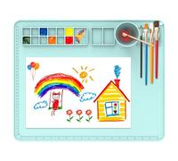 Tapis de peinture en silicone avec tasse et outil de nettoyage de pinceaux - Tapis d'artisanat de 20"×16", parfait cadeau pour les enfants artistes ! Tapis d'art pliable et résistant à l'eau