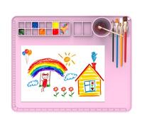 Tapis de peinture en silicone avec tasse et outil de nettoyage de pinceaux - Tapis d'artisanat de 20"×16", parfait cadeau pour les enfants artistes ! Tapis d'art pliable et résistant à l'eau