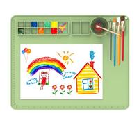 Tapis de peinture en silicone avec tasse et outil de nettoyage de pinceaux - Tapis d'artisanat de 20"×16", parfait cadeau pour les enfants artistes ! Tapis d'art pliable et résistant à l'eau