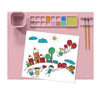 Tapis de Peinture en Silicone pour Enfants - 50 x 40 cm - Avec Zone de Pigment et Porte-Brosse - Gobelet à Eau Avec Échelle de Mesure - pour l'Artisanat