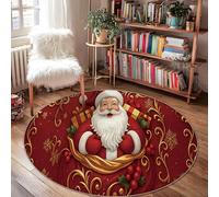 Tapis de Père Noël, flocons de neige de Noël, rouge, envers antidérapant, tapis rond qui ne perd pas ses poils pour salle de bain, buanderie, cuisine, entrée, 1,2 x 1,2 m