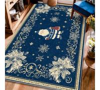 Tapis de Père Noël, flocons de neige festifs, étoiles, Noël, bleu marine, tapis rectangulaire à poils courts qui ne perd pas ses poils pour salon, chambre à coucher, dortoir, cuisine, 1,2 x 1,8 m