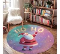 Tapis de Père Noël, flocons de neige festifs, étoiles, rouge à poils longs, tapis décoratif pour salle de bain, entrée, chevet, porte, 1,2 x 1,2 m