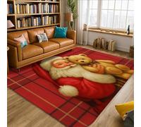 Tapis de Père Noël, ours festif de Noël, plaid rouge, à poils courts en éponge, esthétique, rectangulaire, tapis de sol pour salon, chambre à coucher, université, dortoir, cuisine, 1,5 x 2,1 m