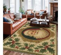 Tapis de Père Noël vintage avec baies de houx - Rouge - À poils courts - Ne perd pas ses poils - Pour salon, chambre à coucher, sous la table de salle à manger - 1,8 x 2,7 m