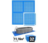 Tapis de Piscine 11,2 m² - 32 Tapis de Sol EVA 62x62 - Jeu de Dalles Protection