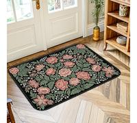 Tapis de pivoine, motif floral élégant, feuille, fleur, printemps, noir, antidérapant, tapis rectangulaire qui ne perd pas ses poils, pour entrée, salle de bain, buanderie, 0,6 x 0,9 m
