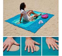 Tapis de plage bleu 150 x 200 cm-serviette anti sable avec 4 piquets pour plage, camping, pic-nic