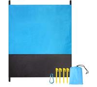 Tapis De Plage Imperméable, Couverture De Plage Large Anti Sable 210 Cm X 200 Cm Bleu Et Gris Drap De Plage Avec 4 Piquets Pour Camping, Picnic, Parc