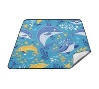 Tapis de plage imperméable motif dauphins et animaux marins pour 4 à 6 adultes, cadeau pour les couples, pour pique-nique