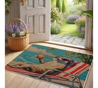 Tapis de Plage Paresseux Tapis de Bienvenue Tropical Intérieur Extérieur Décoration D'été Antidérapant Imperméable Absorbant La Poussière Facile à Nettoyer 73x43cm