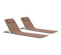 Tapis de plage pliables 2 pcs Acier et tissu marron Marron G