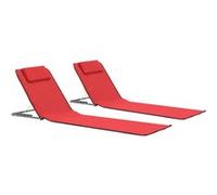 vidaXL Tapis de plage pliable acier et tissu avec repose-tête et poche Lot de 2 Rouge