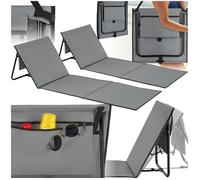 tectake® Lot de 2 Matelas de Plage Pliable avec Dossier Réglable Bain de soleil Chaise Longue de Plage Pliable avec Sangle de Transport, Matelas pliable 1 personne Matelas de sol idéal Camping, Voyage