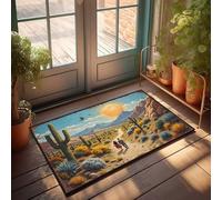 Tapis de porche d'automne, aventure au coucher du soleil du désert : un voyage en couple à travers les cactus et le mu, décoration de chambre (40 x 60 cm)