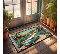 Tapis de porche d'automne « Welcome To Hanalha : A Tropical Journey Through Time » - Décoration d'automne pour l'extérieur (65 x 90 cm)