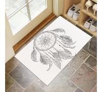 Tapis De Porte 40 X 60 Cm, Attrape-Rêves Plumespaillasson Interieur Antidérapant, Paillasson Entrée Lavable, Dessin Au Trait Tapis D'Entrée Intérieur Absorbant Et Durable, Blanc