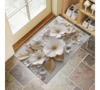Tapis de Porte, 40 x 60 cm Profil Bas Fleurs Élégantes En 3D Paillasson Interieur Entree Bouquet De Luxe Tapis de Sol Antidérapant Lavable Doux et Pratique pour Entrée, Couloir, Cuisine, Blanc Pur