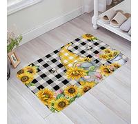Tapis De Porte 40X60Cm, Tournesol Abeille GNOME Printemps Tulipe Motif Floral À Carreaux Noirs Tapi De Douche Durable Tapis De pour Entrée Intérieur Couloir
