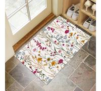 Tapis De Porte 45 x 75 cm, Paillasson Interieur Antidérapant Fleurs Sauvages Pétales, Paillasson Entrée Absorbe Lavable Campagne Plantes, Tapis pour L'Intérieur Durable pour Couloir, Blanc