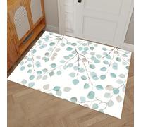 Tapis de Porte, 50 x 80 cm Profil Bas Aquarelle Fraîche Paillasson Interieur Entree Branches D'Eucalyptus Tapis de Sol Antidérapant Lavable Doux et Pratique pour Entrée, Couloir, Cuisine, Bleu Clair