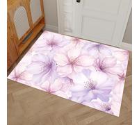 Tapis de Porte, 50 x 80 cm Profil Bas Style Aquarelle Paillasson Interieur Entree Fleurs De Cerisier Tapis de Sol Antidérapant Lavable Doux et Pratique pour Entrée, Couloir, Cuisine, Violet Clair