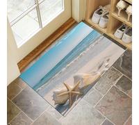 Tapis De Porte 50 X 80 Cm, Vagues La Plagepaillasson Interieur Antidérapant, Paillasson Entrée Lavable, Coquillages Étoiles Mer Tapis D'Entrée Intérieur Absorbant Et Durable, Bleu Ciel