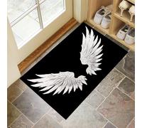 Tapis De Porte 60 x 90 cm, Paillasson Interieur Antidérapant Ailes d'ange, Paillasson Entrée Absorbe Lavable Plumes Abstraites, Tapis pour L'Intérieur Durable pour Couloir, Noir