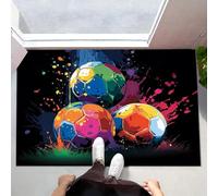 Tapis De Porte 60 x 90 cm, Paillasson Interieur Antidérapant Peinture Football, Paillasson Entrée Absorbe Lavable Abstrait Mouvement Thème, Tapis pour L'Intérieur Durable pour Couloir, Noir