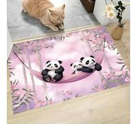 Tapis de Porte, 60 x 90 cm Profil Bas Forêt De Bambous De Rêve Paillasson Interieur Entree Pandas Qui Jouent Tapis de Sol Antidérapant Lavable Doux et Pratique pour Entrée, Couloir, Cuisine, Rose