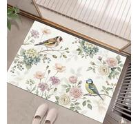 Tapis de Porte, 60 x 90 cm Profil Bas Traditionnel Paillasson Interieur Entree Mésanges Montagnes Sur Branches Tapis de Sol Antidérapant Lavable Doux et Pratique pour Entrée, Couloir, Cuisine, Rose