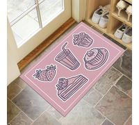 Tapis de Porte, 80 x 120 cm Profil Bas Autocollant Style Dessin Animé Paillasson Interieur Entree Desserts Tapis de Sol Antidérapant Lavable Doux et Pratique pour Entrée, Couloir, Cuisine, Rose