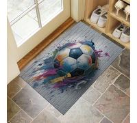 Tapis de Porte, 80 x 120 cm Profil Bas Graffiti De Rue Paillasson Interieur Entree Football Stéréoscopique 3D Tapis de Sol Antidérapant Lavable Doux et Pratique pour Entrée, Couloir, Cuisine, Gris