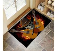 Tapis de Porte, 80 x 120 cm Profil Bas Rétro Américain Paillasson Interieur Entree Guitare Western Wilderness Tapis de Sol Antidérapant Lavable Doux et Pratique pour Entrée, Couloir, Cuisine, Brun