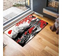 Tapis de Porte, 80 x 120 cm Tapis de Sol Architecture Cerisiers Fleurs Mont Fuji Antidérapant à l'intérieur Paillasson Avant Intérieur Tapis Mince Ukiyo-E Japonais pour Cuisine, l'entrée Hall, Gris