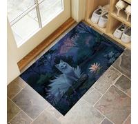 Tapis de Porte, 90 x 150 cm Profil Bas Style Anime Paillasson Interieur Entree Forêt De Fleurs De Renard Tapis de Sol Antidérapant Lavable Doux et Pratique pour Entrée, Couloir, Cuisine, Vert Foncé