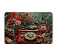 Tapis de porte à ressort pour lecteur CD vintage botanique floral bouteille en verre rétro artistique bleu rouge caoutchouc absorbant la saleté salle de bain patio bureau porche maison imperméable