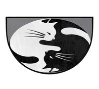 Tapis de porte abstrait, motif chat Ying Yang, noir et blanc, antidérapant, demi-cercle, tapis lavable en demi-lune, paillasson d'intérieur pour cuisine, chambre à coucher, décoration d'intérieur