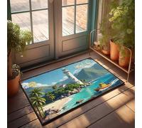 Tapis de porte amusant Lele : Lighthouse By The Tropical Coast - Paillasson d'extérieur d'hiver - Accessoires de chambre pour homme (50 x 80 cm)