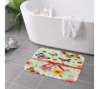 Tapis de porte antidérapant en flanelle à motif de fleurs, papillons, coccinelles et rubans, sur fond vert clair. Petit format, robuste, pour intérieur, 61 x 41 cm (24 x 16 pouces). Retient la sale