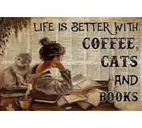 Tapis De Porte Antidérapant Tapis Bains La Vie Est Tout Simplement Plus Belle avec du Café, des Chats Et des Livres. Lavable Tapi De Sol D'Intérieur pour Cuisine Couloir Intérieur 40X60Cm