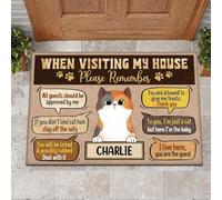 Tapis De Porte Antidérapant Tapis De Bain Anti-Poussière Paillasson D'Entree pour D'Entrée Salon Terrasse 40X60Cm Lors De Votre Visite chez Nous, N'Oubliez Pas Le Chat Personnalisé