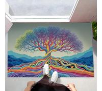 Tapis de Porte Arbre De Vie Psychédélique Paillasson d'Entree Interieur Lavable Lignes Colorées Tapis Antidérapant et Anti-Poussière pour Chambre, Cuisine, Entrée, Couloir, 60 x 120 cm, Multicolore