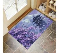 Tapis de Porte Architecture Japonaise Paillasson Fleurs De Prunier en Pleine Floraison 60 x 90 cm Absorbe l'eau et Ramasse La Saleté Facile à Nettoyer Tapis pour Couloir, Entrée, Cuisine, Violet