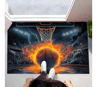 Tapis de Porte Boule De Feu, 50 x 80 cm Tapis de Sol Antidérapant Résister À La Saleté Panier De Basket Olympique Tapis Mince Absorbant Paillasson Confortable pour Couloir, Terrasse, Entrée - Orange