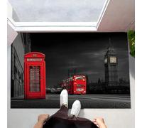 Tapis De Porte Bus Tour Big Ben Paillasson, Antidérapant Londres City Paillasson, D'Entrée Résistant Gris Foncé Tapis De Bain pour Chambre Cuisine Intérieur 80 x 120 cm