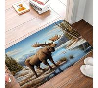 Tapis De Porte Cabane D'Orignal Orignal Sauvage Cerf Wapiti Arbre Rustique Tapis Entree Lavable Anti-Poussière Paillasson D'Entree pour Entrée Terrasse 40X60Cm