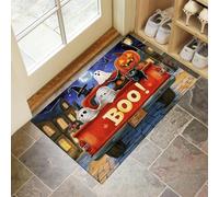 Tapis de Porte Camion d'halloween 40 x 60 cm Paillasson Interieur Entree Antidérapant Momie Citrouille Tapis Absorbant Lavable, Tapis d'Entrée Fin pour Entrée Maison, Couloirs, Portes - Orange-Rouge