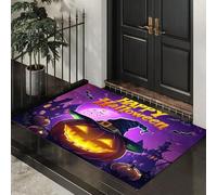 Tapis de Porte Château D'Halloween Lavable 80 x 120 cm, Tapis de Sol Chapeau Sorcière Citrouille Antidérapant à l'intérieur, Paillasson Avant Intérieur pour Jardin, l'entrée du Hall- Violet Foncé